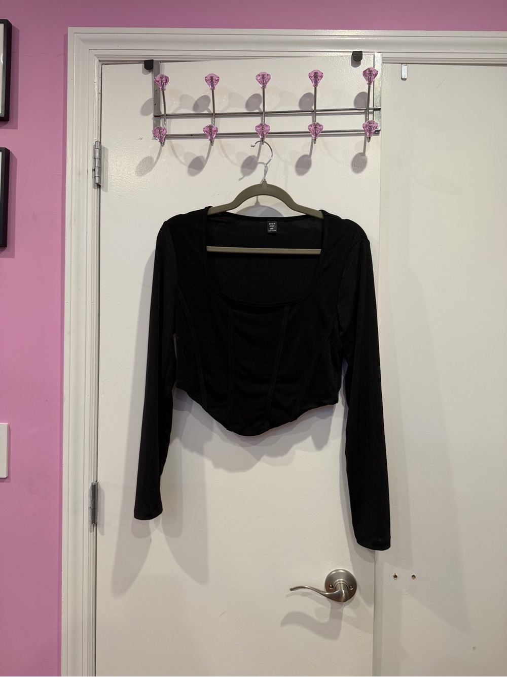 SHEIN Black Long-Sleeve corset Top